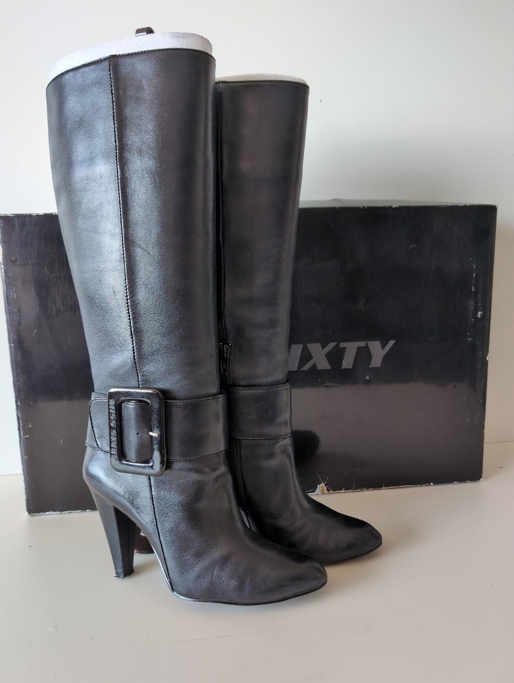 Miss Sixty Bridget Black Knee High Leather Boots Pointed Toe Womens Size 5